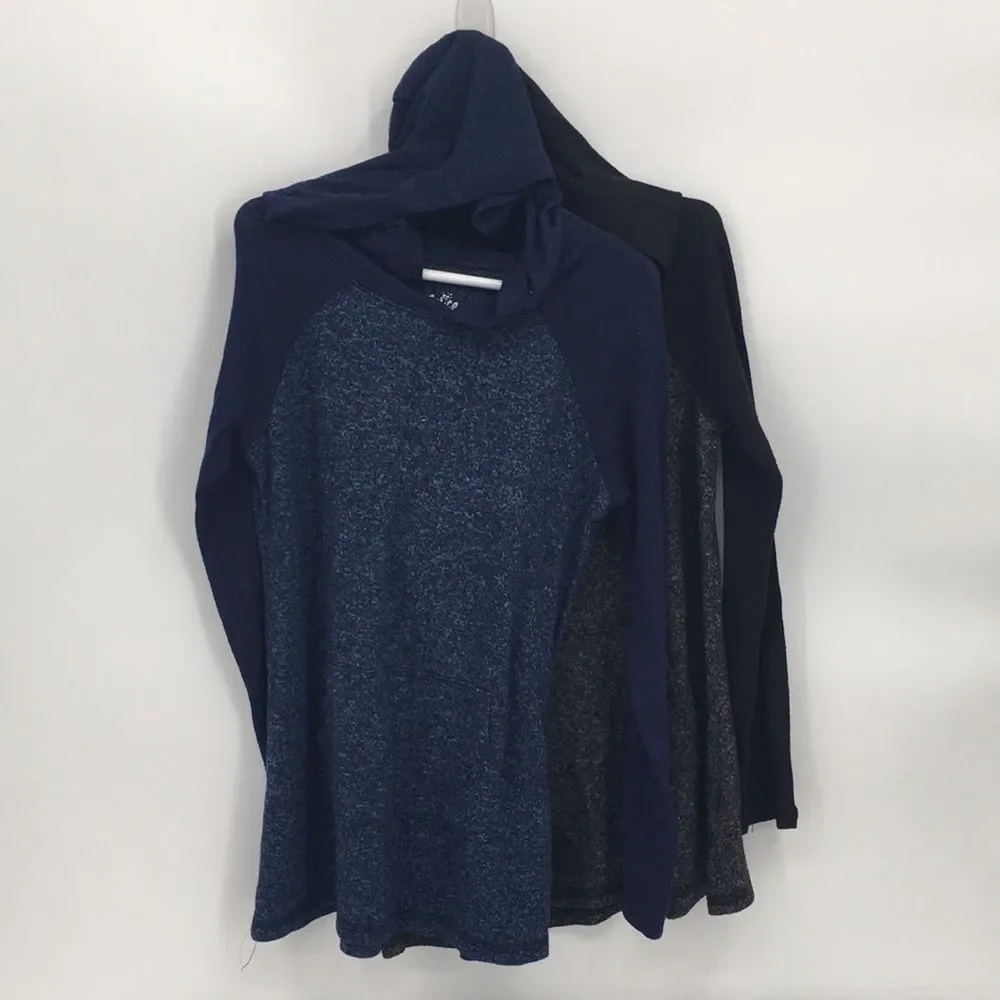 2 Justice Lightweight Girls Hoodie Long Sleeve Pocket Shirt Navy Black 6/7